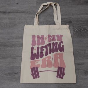 Cream Tote Bag with Pink and Purple Print